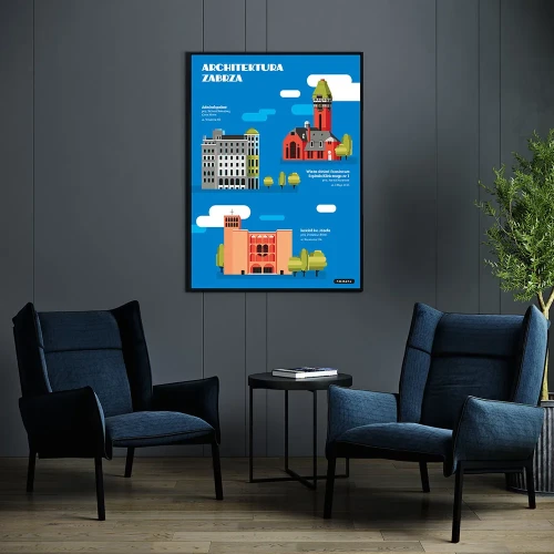 Plakat Architektura Zabrze - styl NIEMAPA - grafika na ścianę - mockup