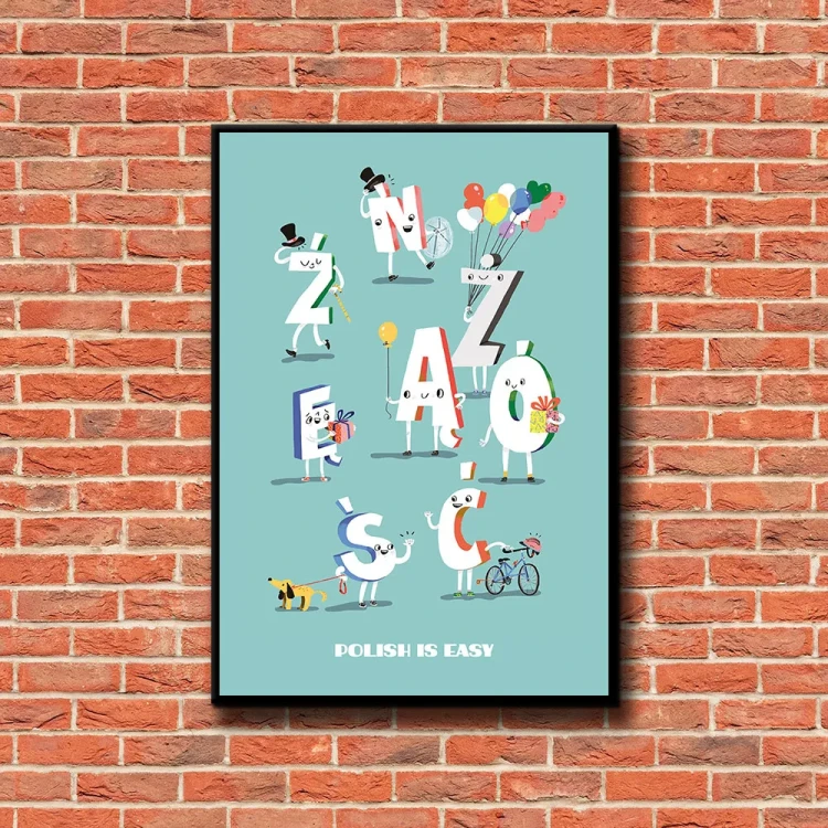 Plakat Polish is Easy tło ściana czerwone cegły