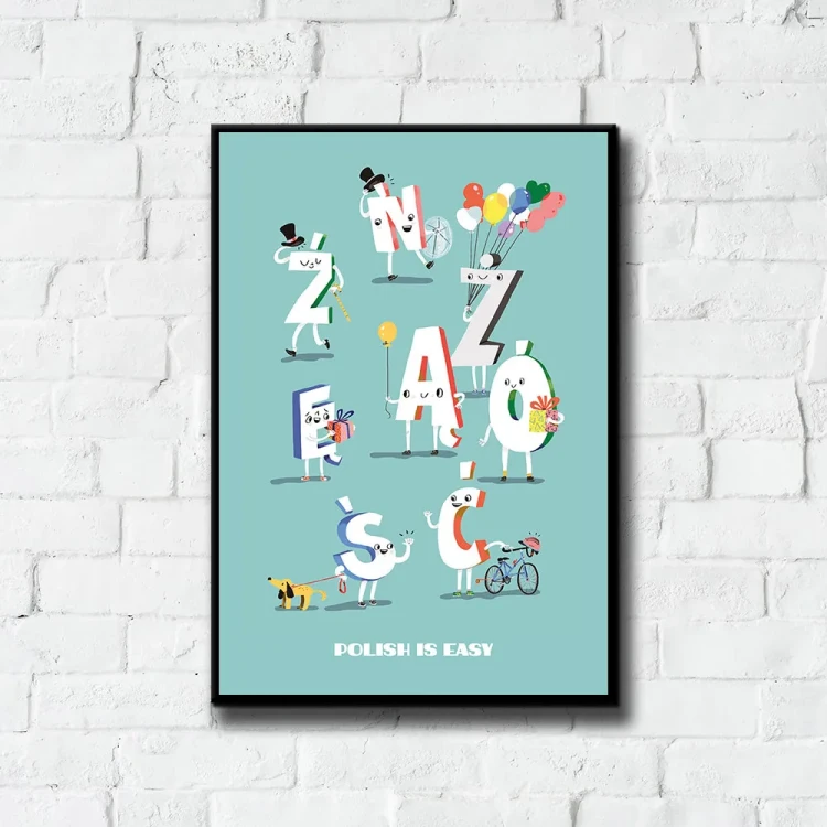 Plakat Polish is Easy tło ściana białe cegły