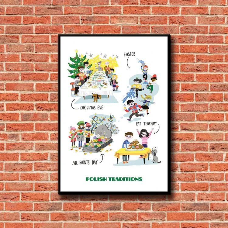 Plakat Polish Traditions tło ściana czerwone cegły