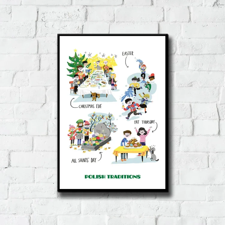 Plakat Polish Traditions tło ściana białe cegły