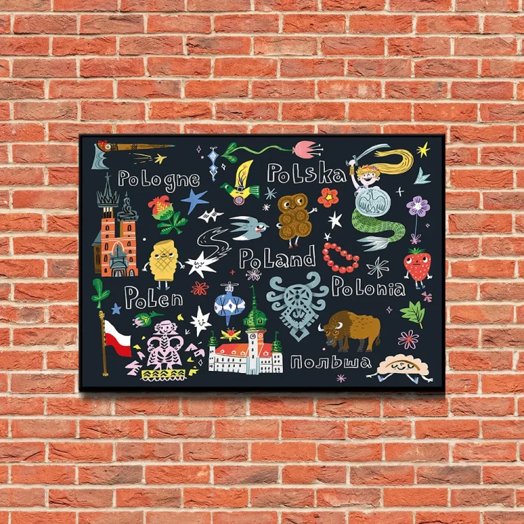 Plakat Pocztowka z Polski tło ściana czerwone cegły