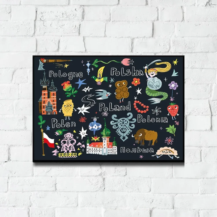 Plakat Pocztowka z Polski tło ściana białe cegły
