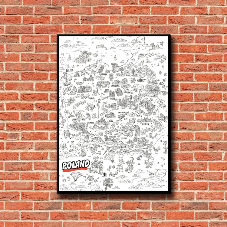 Plakat Kolorowanka Polska tło ściana czerwone cegły