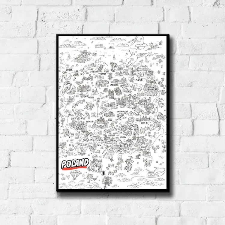 Plakat Kolorowanka Polska tło ściana białe cegły