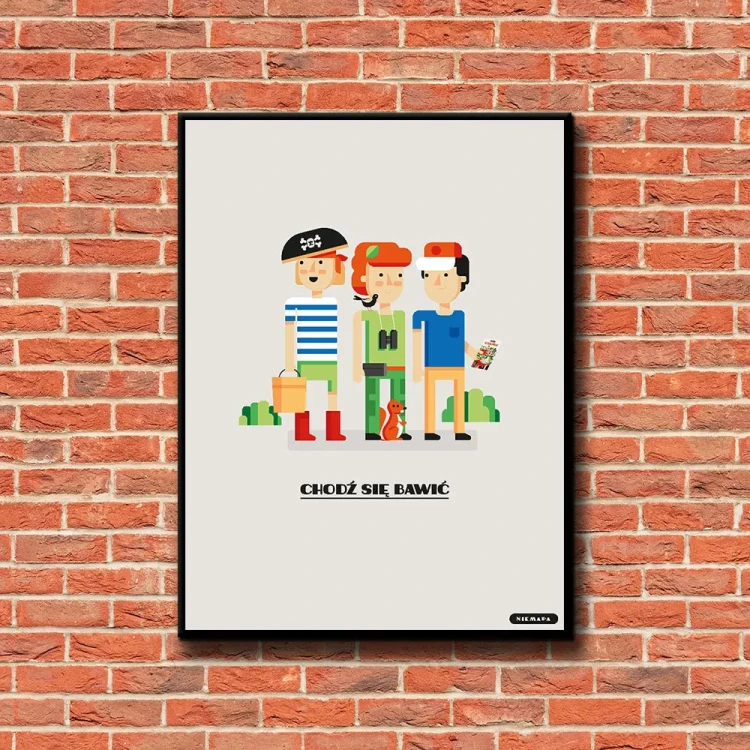 Plakat Chodź się Bawić tło ściana czerwone cegły