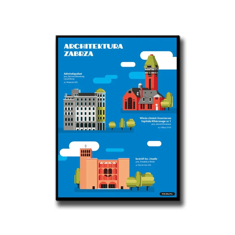 Plakat Architektura Zabrze - styl NIEMAPA - grafika na ścianę - białe tło