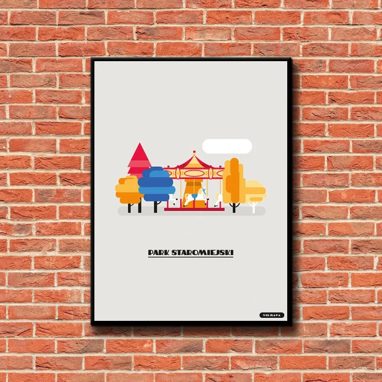 Plakat Park Staromiejski tło ściana czerwone cegły