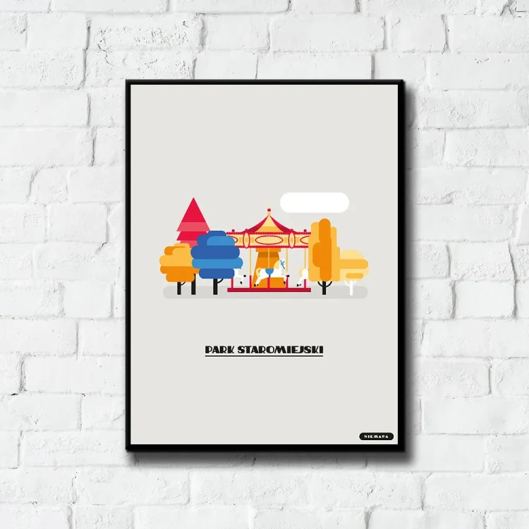 Plakat Park Staromiejski tło ściana białe cegły