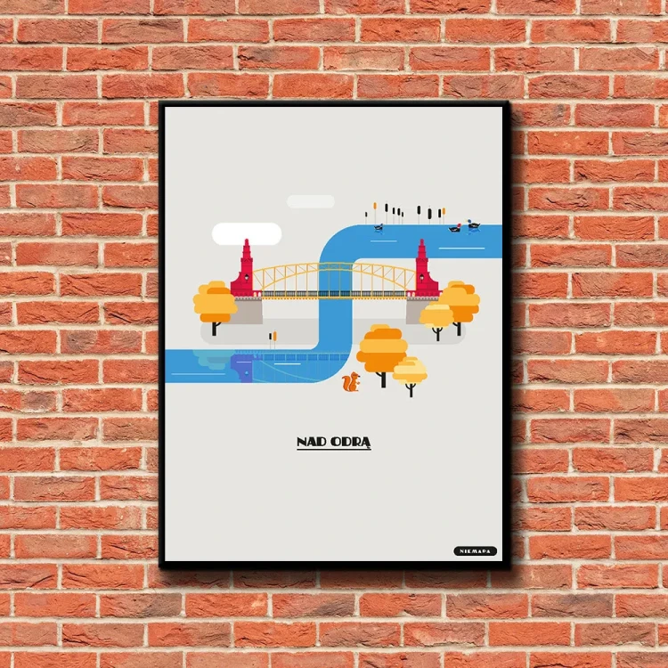 Plakat Nad Odrą tło ściana czerwone cegły