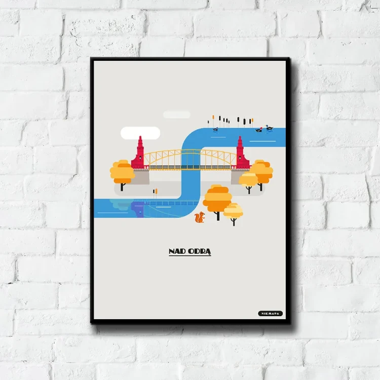Plakat Nad Odrą tło ściana białe cegły