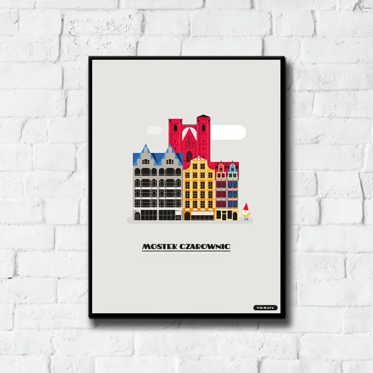 Plakat Mostek Czarownic tło ściana białe cegły