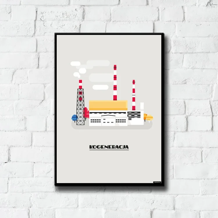 Plakat Kogeneracja tło ściana białe cegły