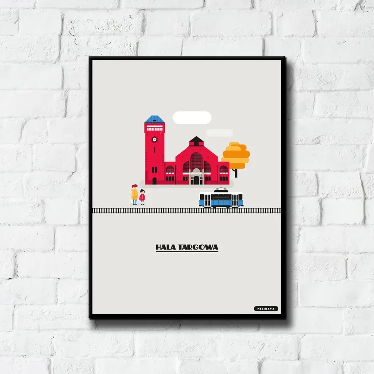 Plakat Hala Targowa tło ściana białe cegły