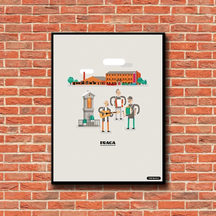 Plakat Praga tło ściana czerwone cegły
