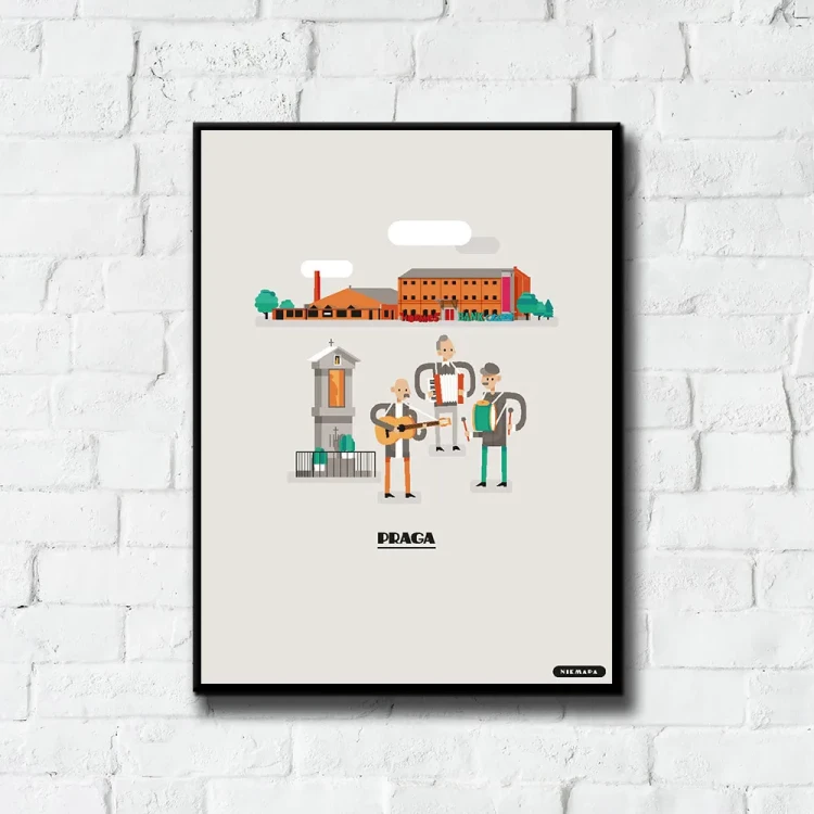 Plakat Praga tło ściana białe cegły