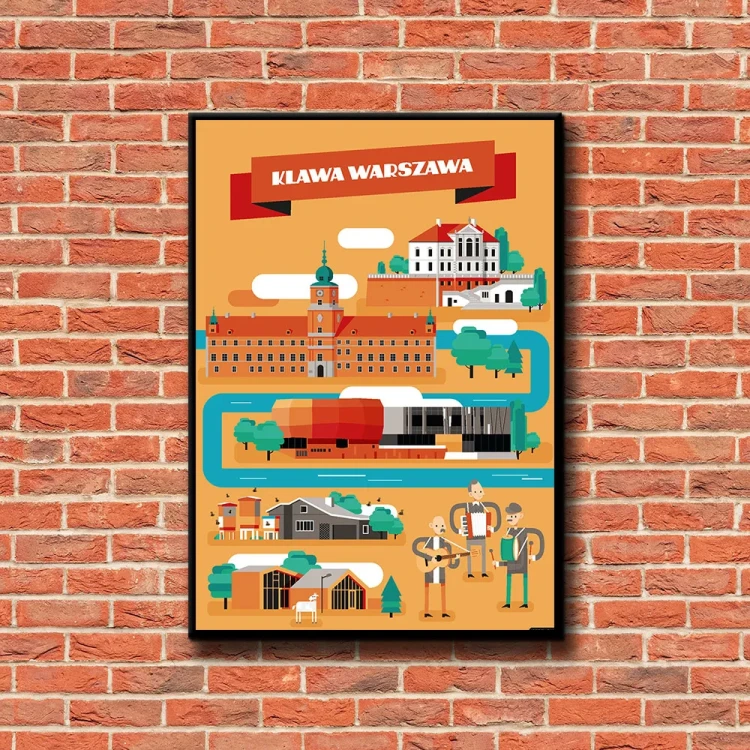 Plakat Klawa Warszawa tło ściana czerwone cegły