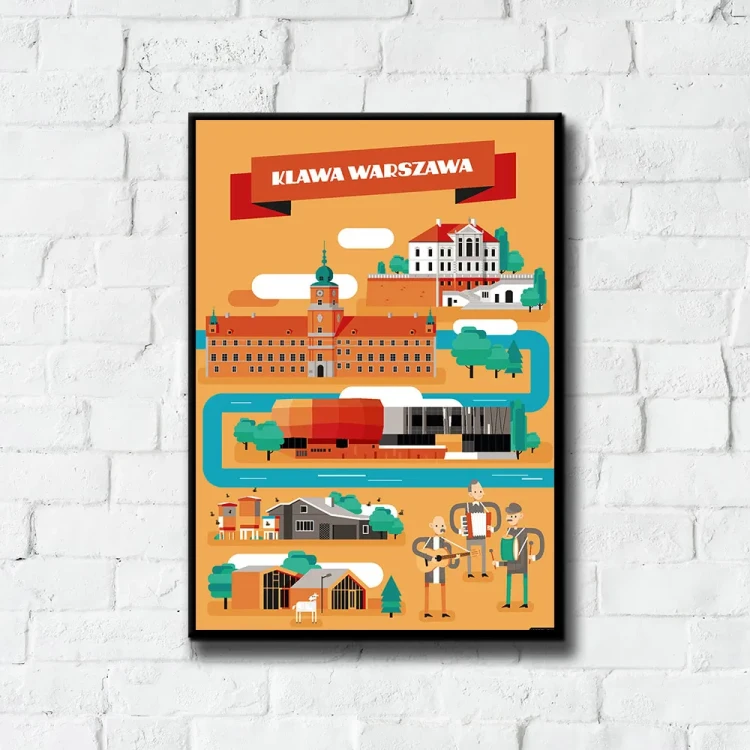 Plakat Klawa Warszawa tło ściana białe cegły