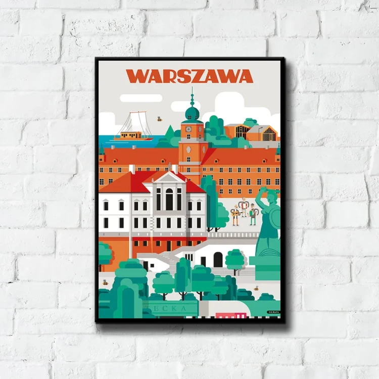 Plakat Warszawa tło ściana białe cegły