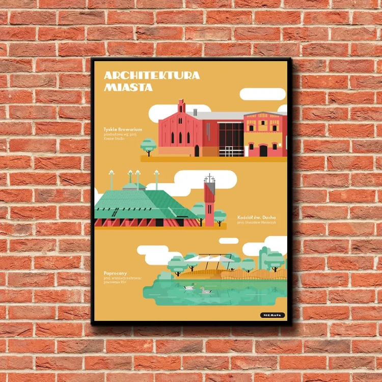 Plakat Architektura Miasta Tychy tło ściana czerwone cegły