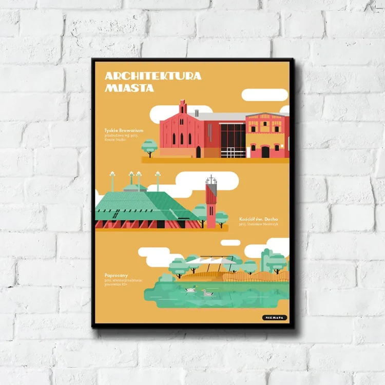 Plakat Architektura Miasta Tychy tło ściana białe cegły