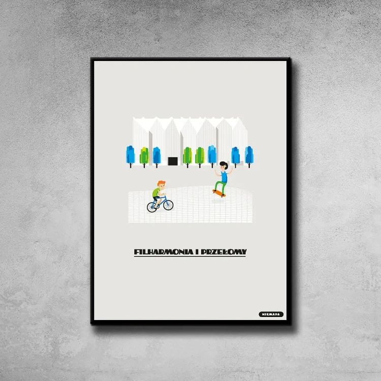 Plakat Filharmonia i Przełomy tło ściana szary beton