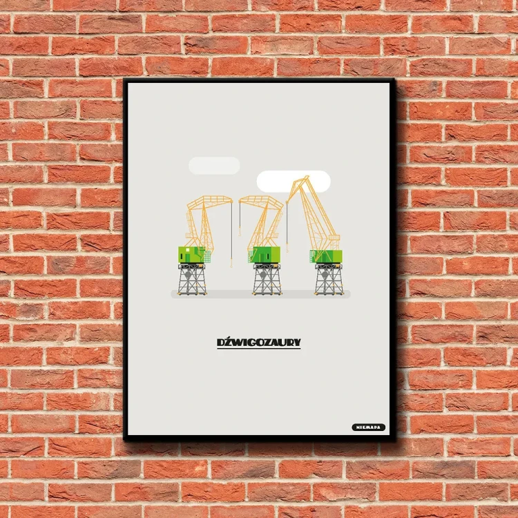 Plakat Dzwigozaury tło ściana czerwone cegły