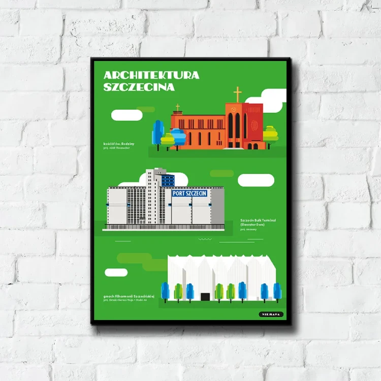 Plakat Architektura Szczecina tło ściana białe cegły