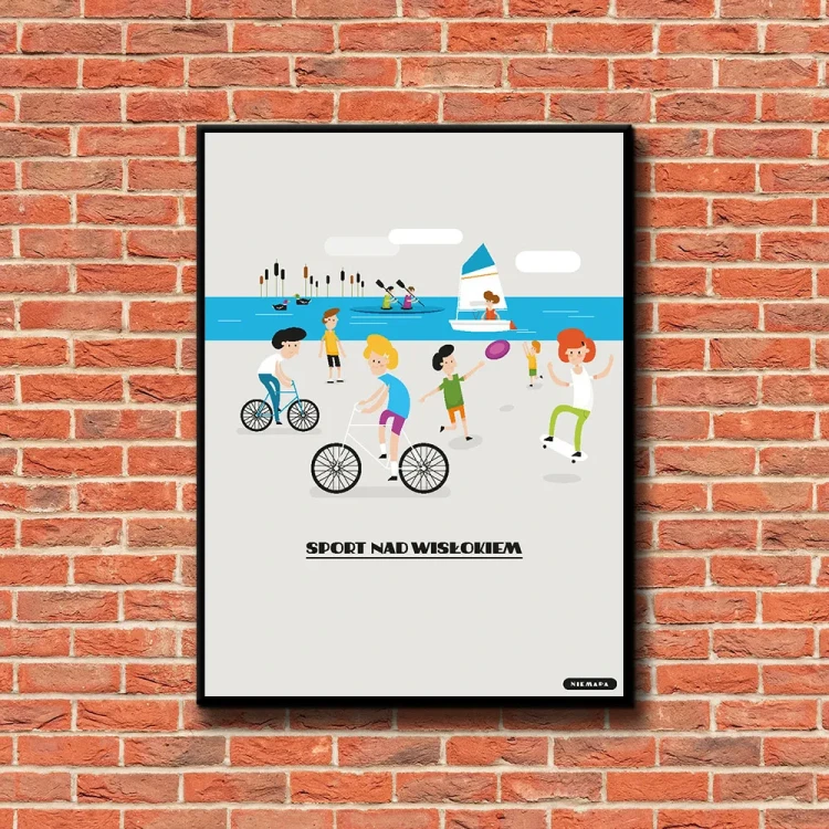 Plakat Sport nad Wisłokiem tło ściana czerwone cegły