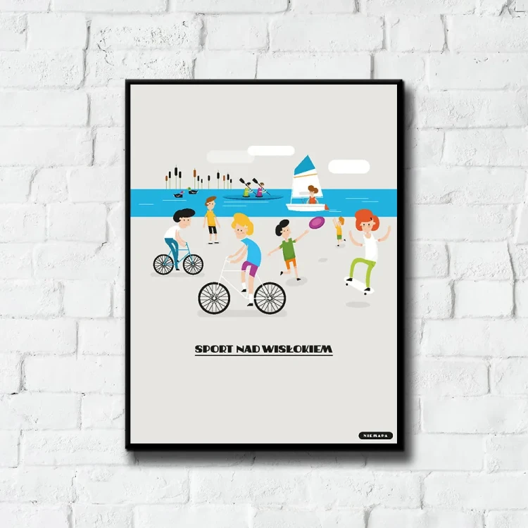 Plakat Sport nad Wisłokiem tło ściana białe cegły