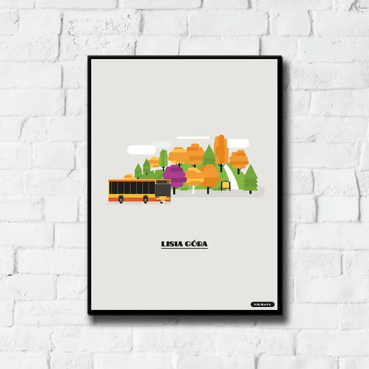 Plakat Lisia Gora tło ściana białe cegły