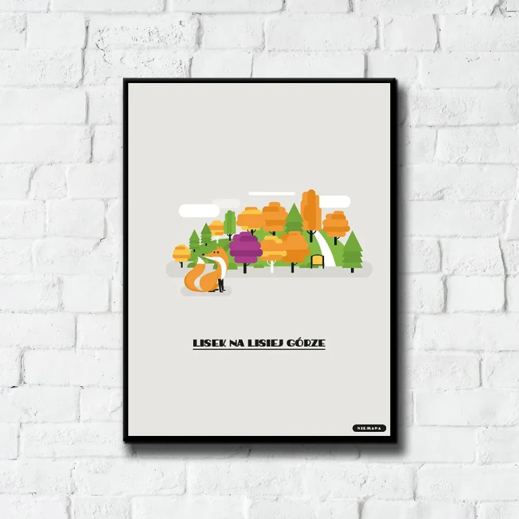 Plakat Lisek na Lisiej Górze tło ściana białe cegły