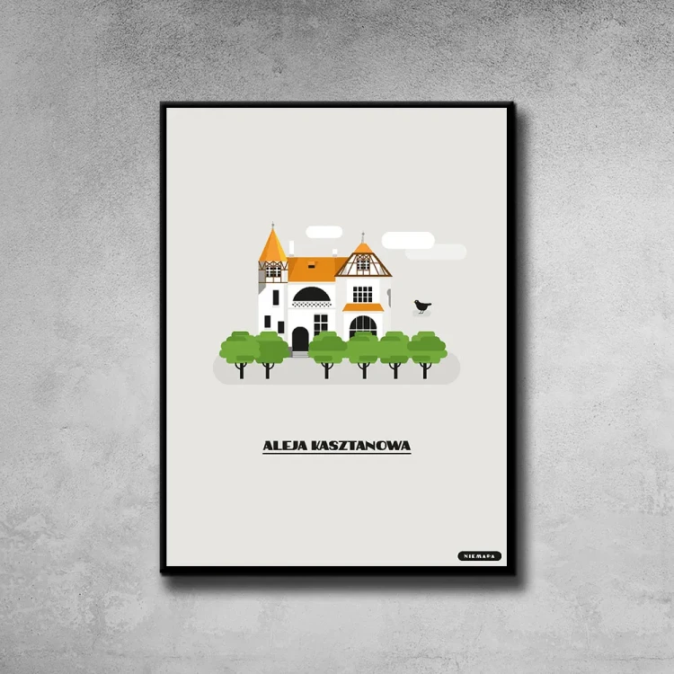 Plakat Aleja Kasztanowa tło ściana szary beton