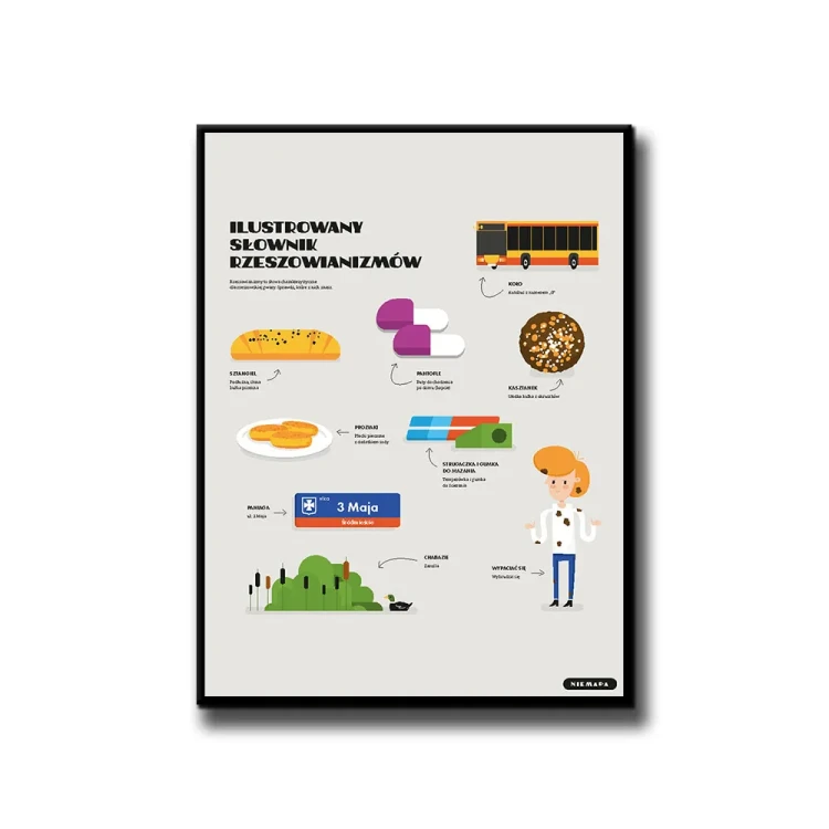 Plakat Ilustrowany Słownik Rzeszowianizmów białe tło