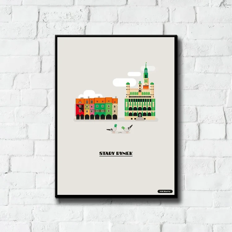 Plakat Stary Rynek tło ściana białe cegły