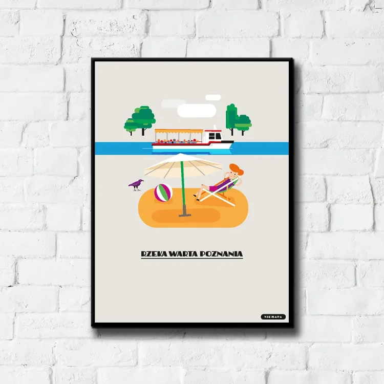 Plakat Rzeka Warta Poznania tło ściana białe cegły