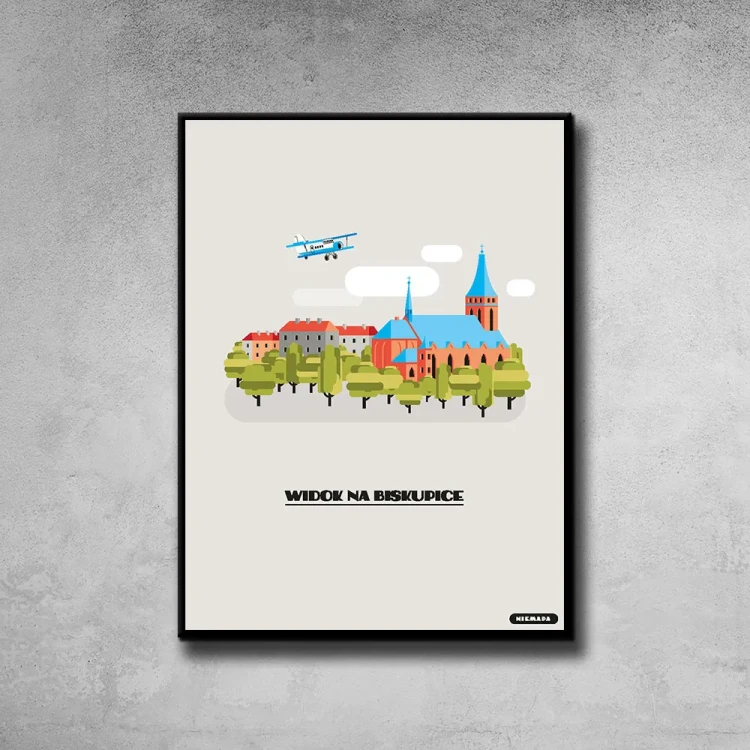 Plakat Widok na Biskupice tło ściana szary beton