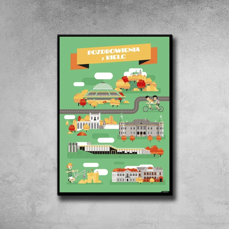 Plakat Pozdrowienia z Kielc tło ściana szary beton