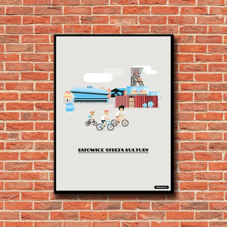 Plakat Katowice Strefa Kultury tło ściana czerwone cegły