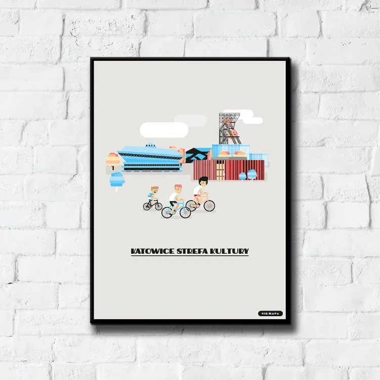 Plakat Katowice Strefa Kultury tło ściana białe cegły