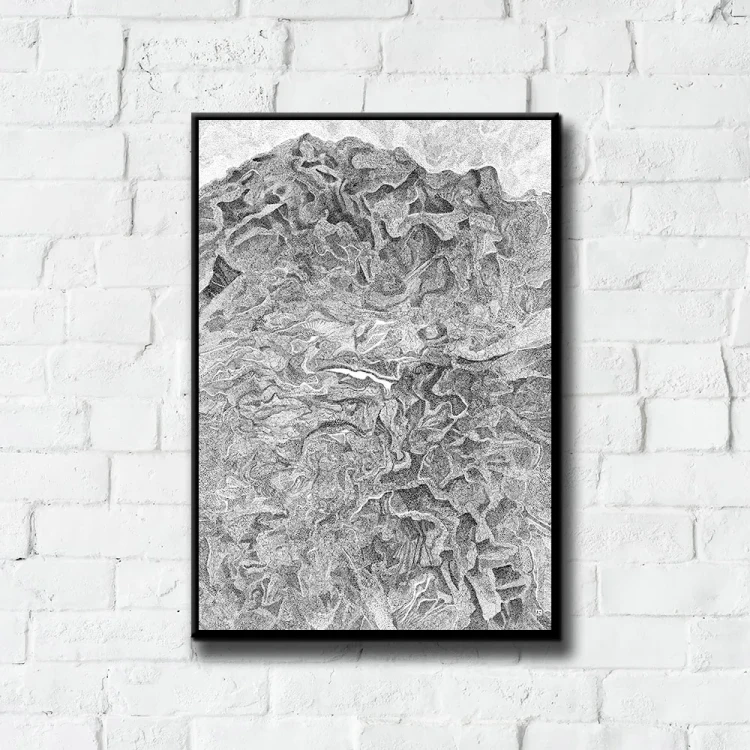 Plakat Mountains tło ściana białe cegły