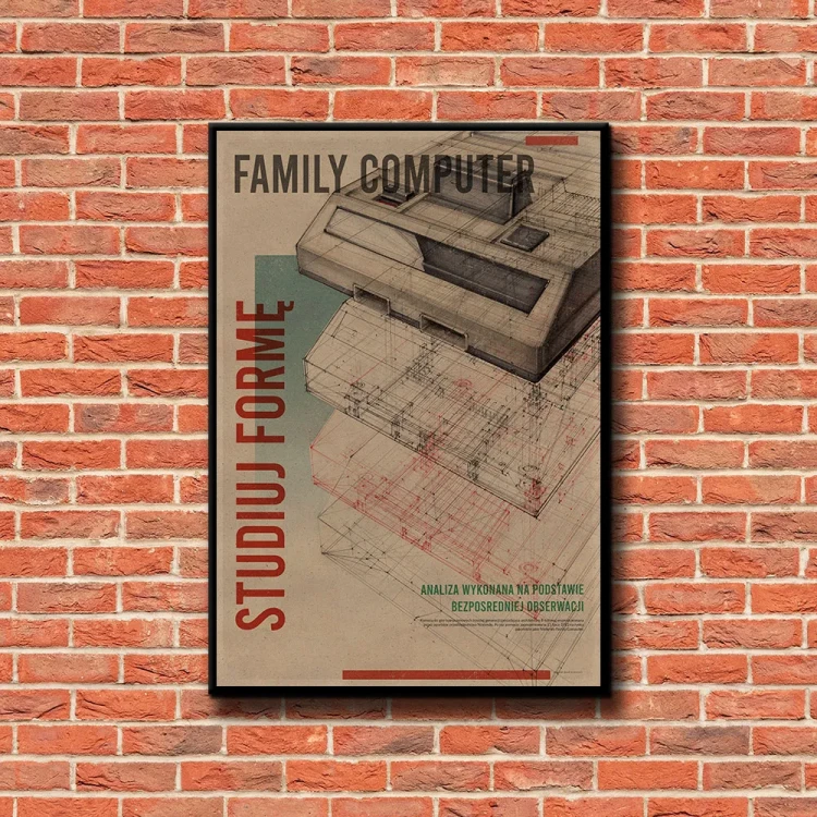 Plakat Family Computer tło ściana czerwone cegły