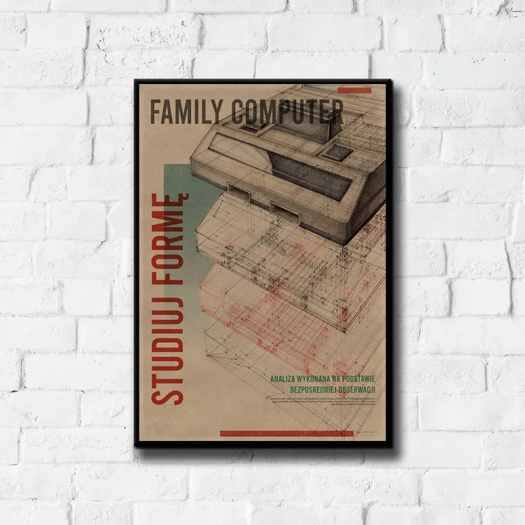 Plakat Family Computer tło ściana białe cegły