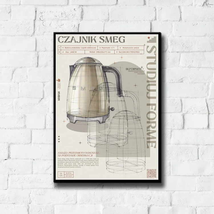 Plakat Czajnik SMAG tło ściana białe cegły