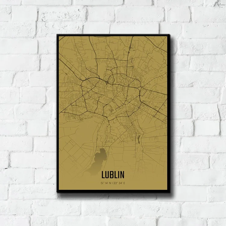 Plakat Lublin amber tło ściana białe cegły