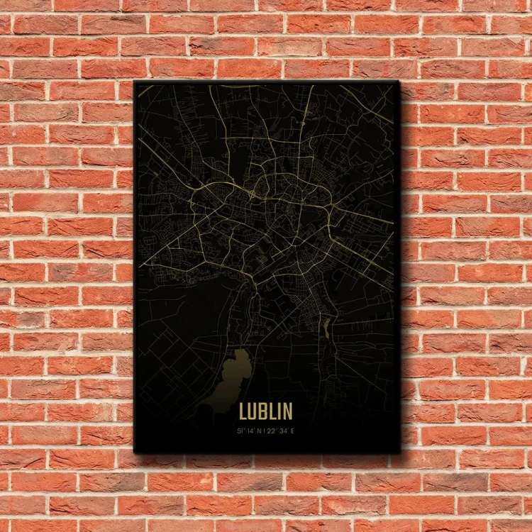 Plakat Lublin amber night tło ściana czerwone cegły