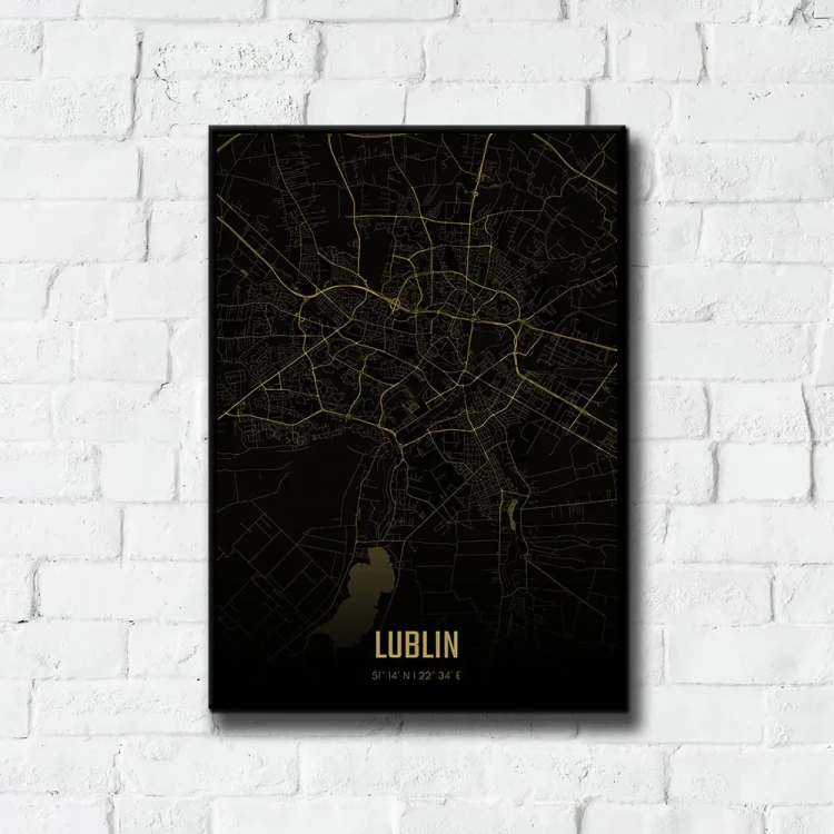 Plakat Lublin amber night tło ściana białe cegły