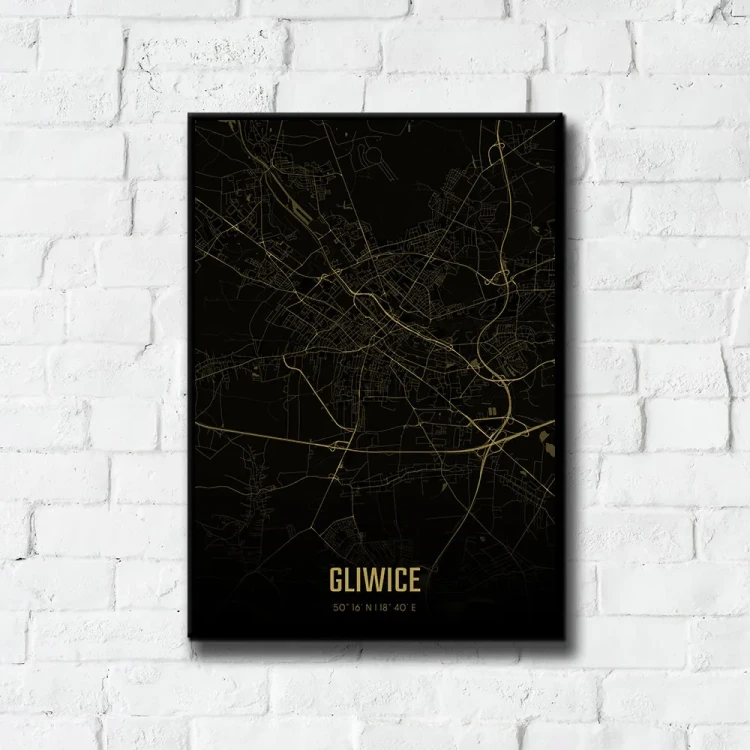 Plakat Gliwice amber night tło ściana białe cegły