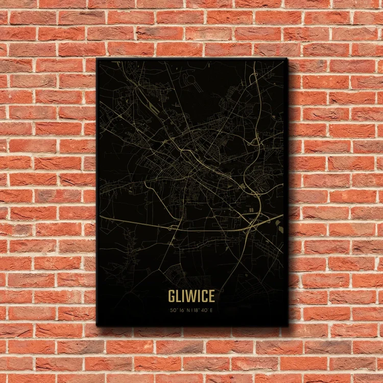 Plakat Gliwice amber night tło ściana czerwone cegły