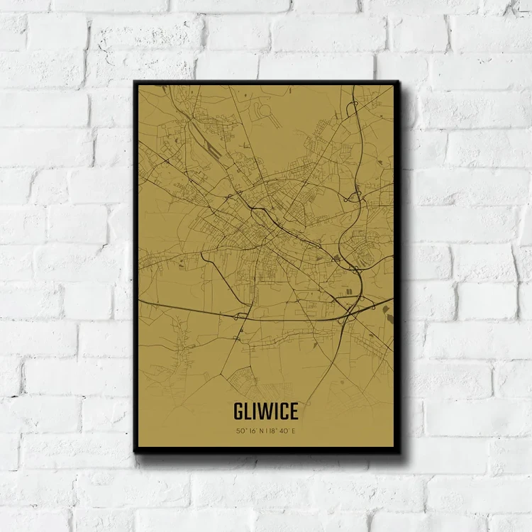 Plakat Gliwice amber tło ściana białe cegły